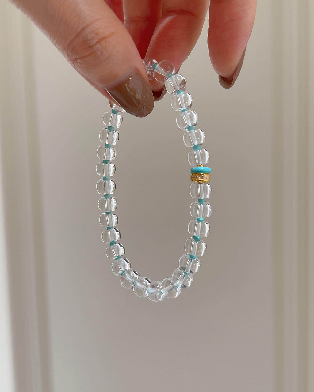 Clear Quartz & Turquoise Straight-Cut Bracelet for Clarity, Protection & Grounding