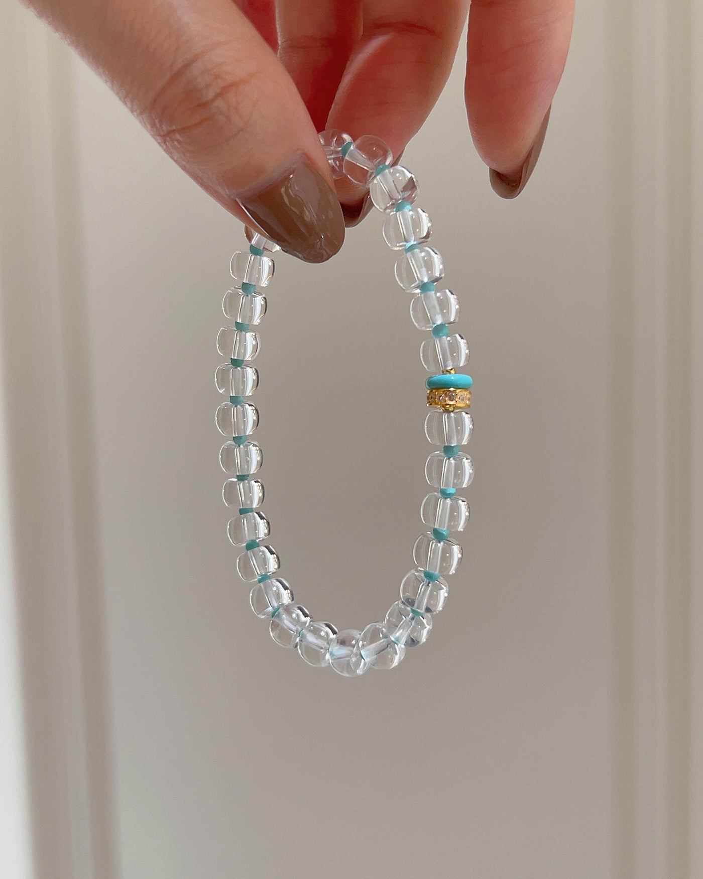 Clear Quartz & Turquoise Straight-Cut Bracelet for Clarity, Protection & Grounding