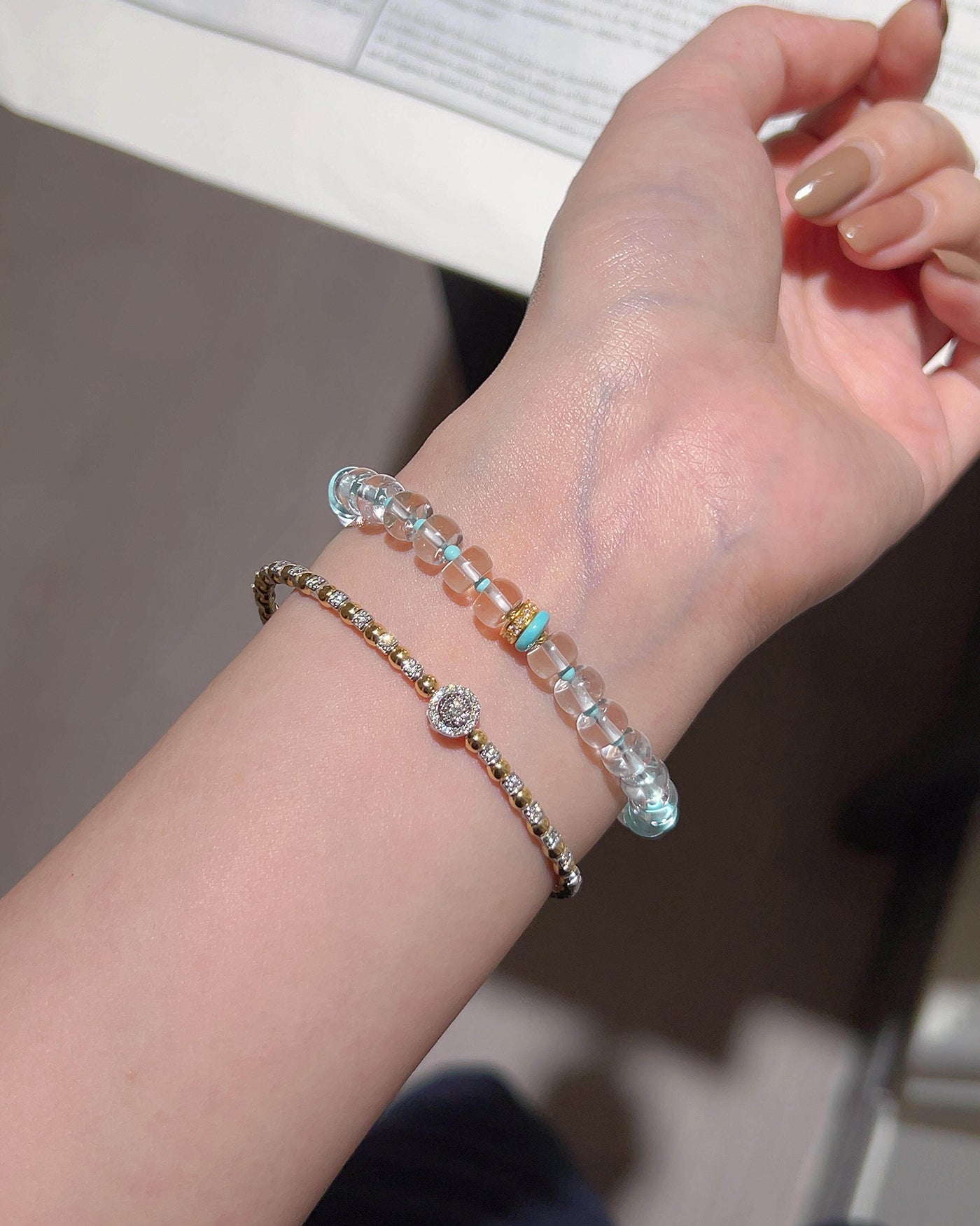 Clear Quartz & Turquoise Straight-Cut Bracelet for Clarity, Protection & Grounding
