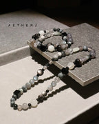 Double-row moonstone and obsidian bracelet for protection, calm, energy balance, and Aetherj