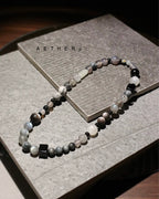 Double-row moonstone and obsidian bracelet for protection, calm, energy balance, and Aetherj