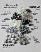 Double-row moonstone and obsidian bracelet for protection, calm, energy balance, and Aetherj