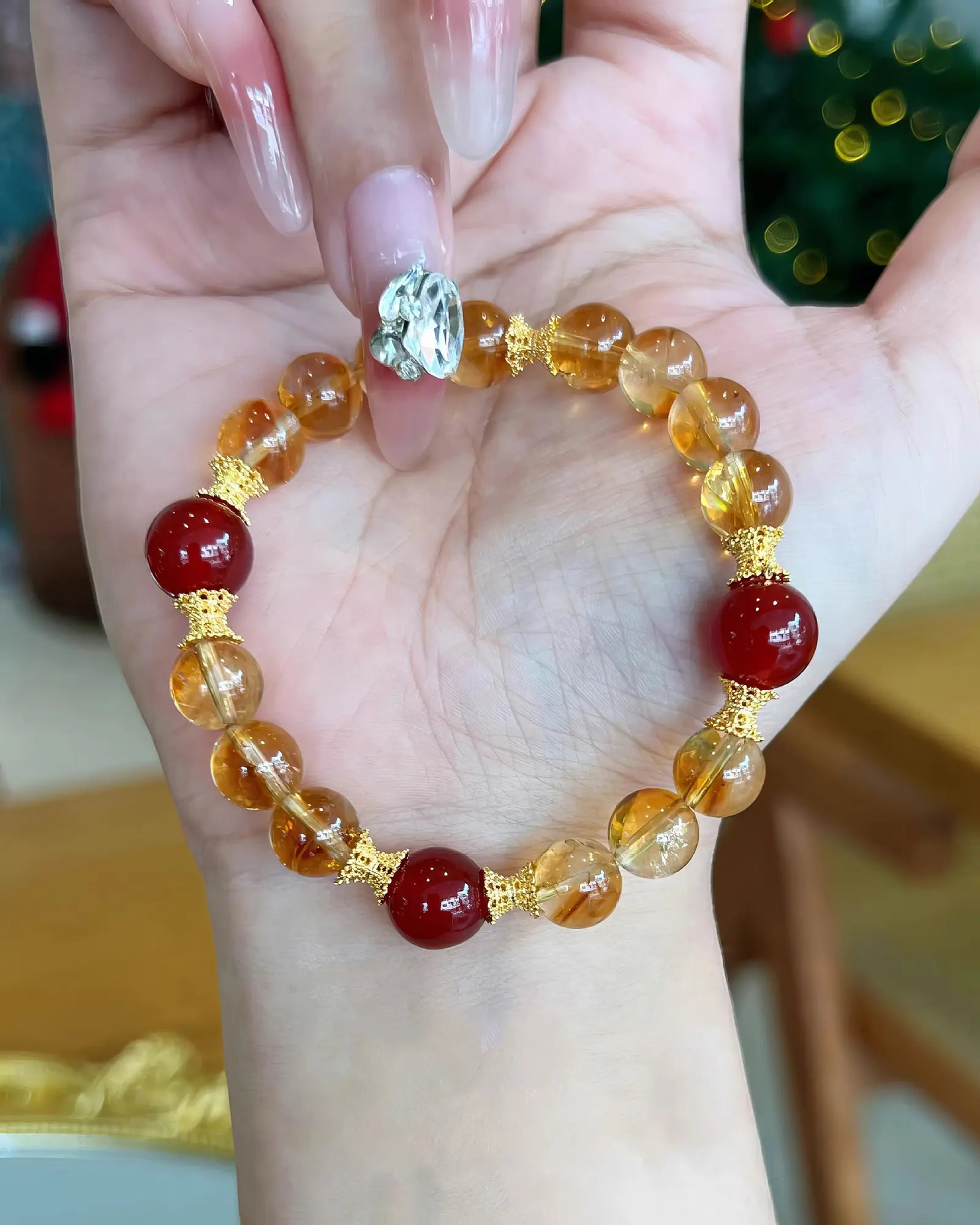 "Fortune Citrine" Natural Yellow Quartz & Red Agate Bracelet | Meaningful Gift for Women