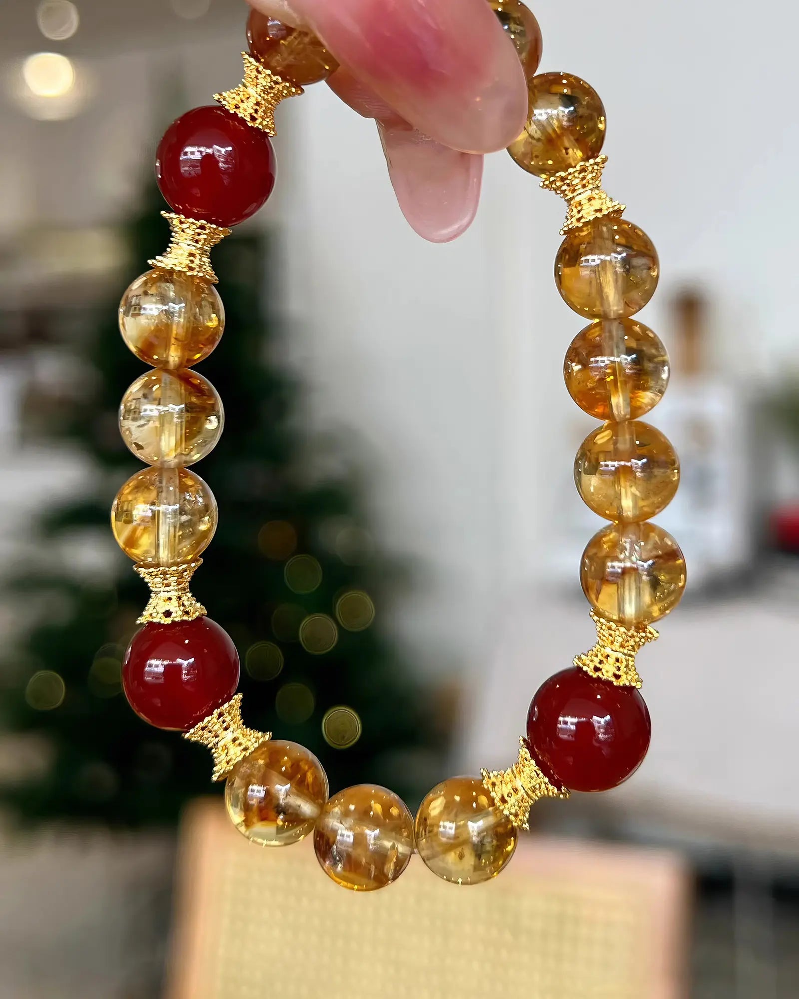 "Fortune Citrine" Natural Yellow Quartz & Red Agate Bracelet | Meaningful Gift for Women