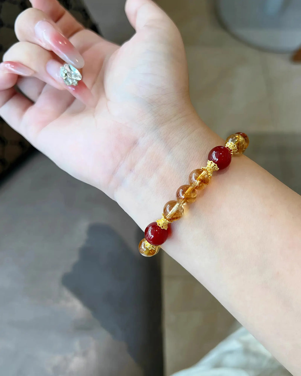 "Fortune Citrine" Natural Yellow Quartz & Red Agate Bracelet | Meaningful Gift for Women