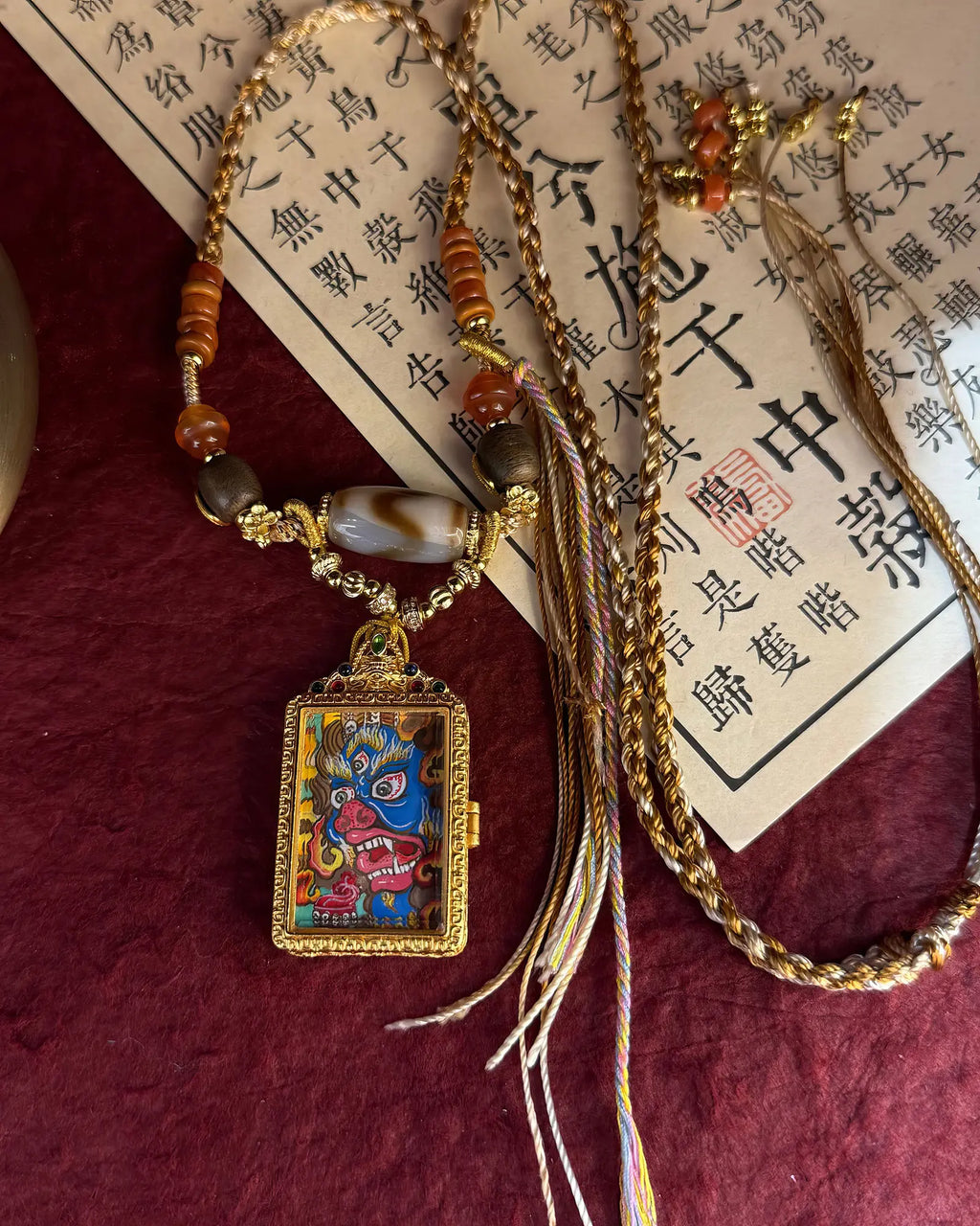 Hand-Painted Vajrabhairava Thangka Amulet Necklace