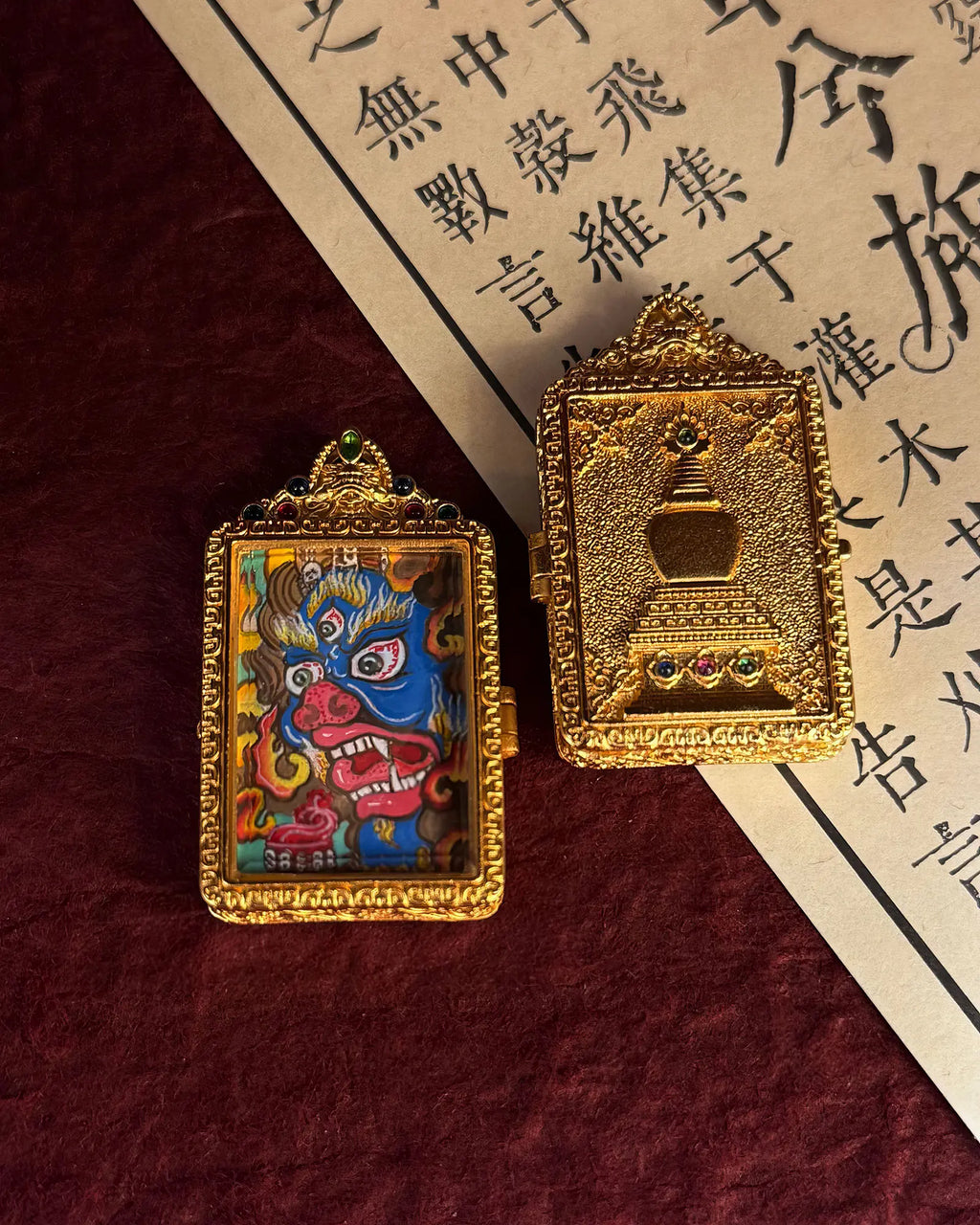 Hand-Painted Vajrabhairava Thangka Amulet Necklace