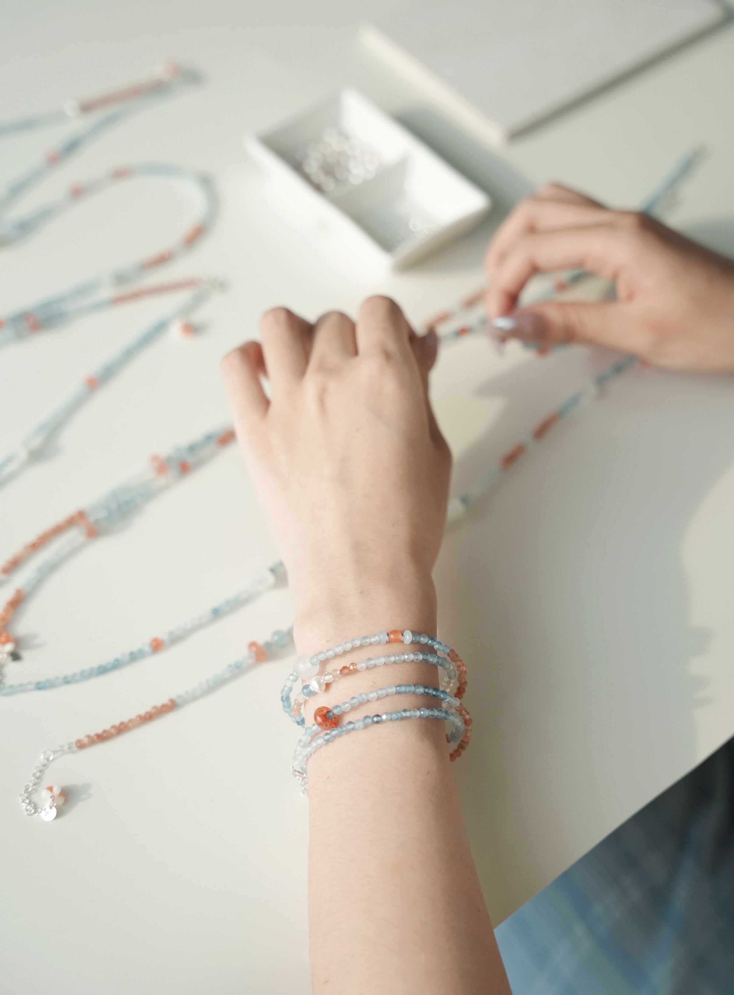 Original | Aquamarine, Sunstone, and South Red Agate Necklace