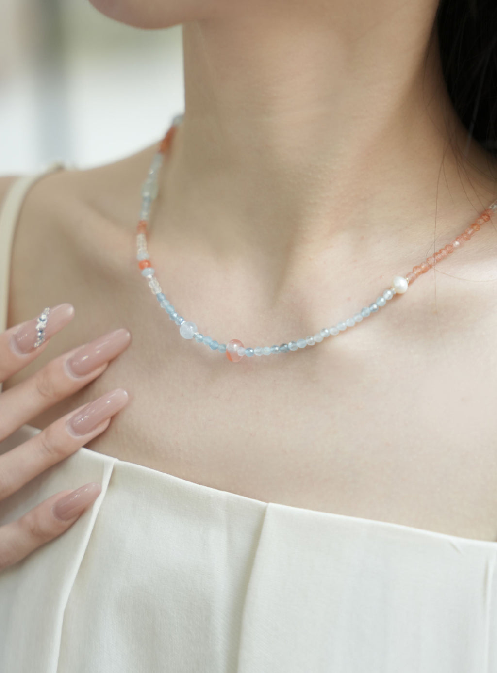 Original | Aquamarine, Sunstone, and South Red Agate Necklace