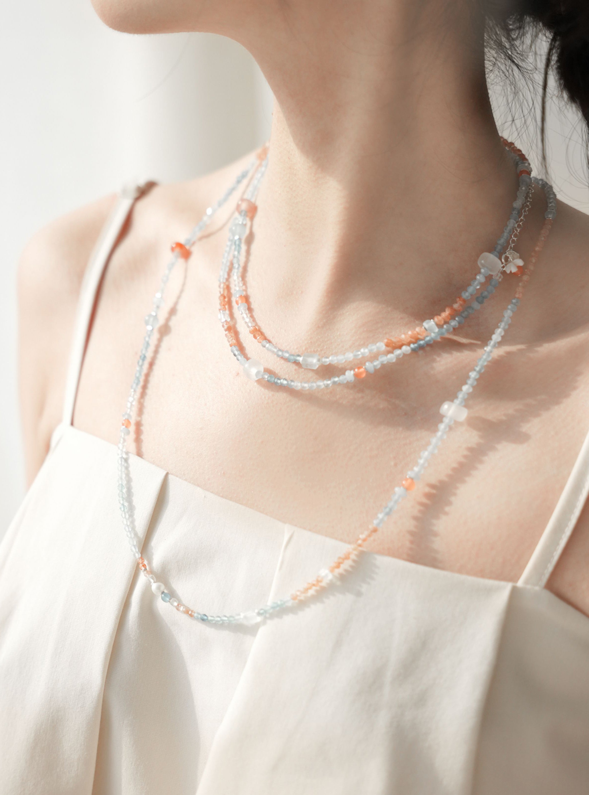 Original | Aquamarine, Sunstone, and South Red Agate Necklace