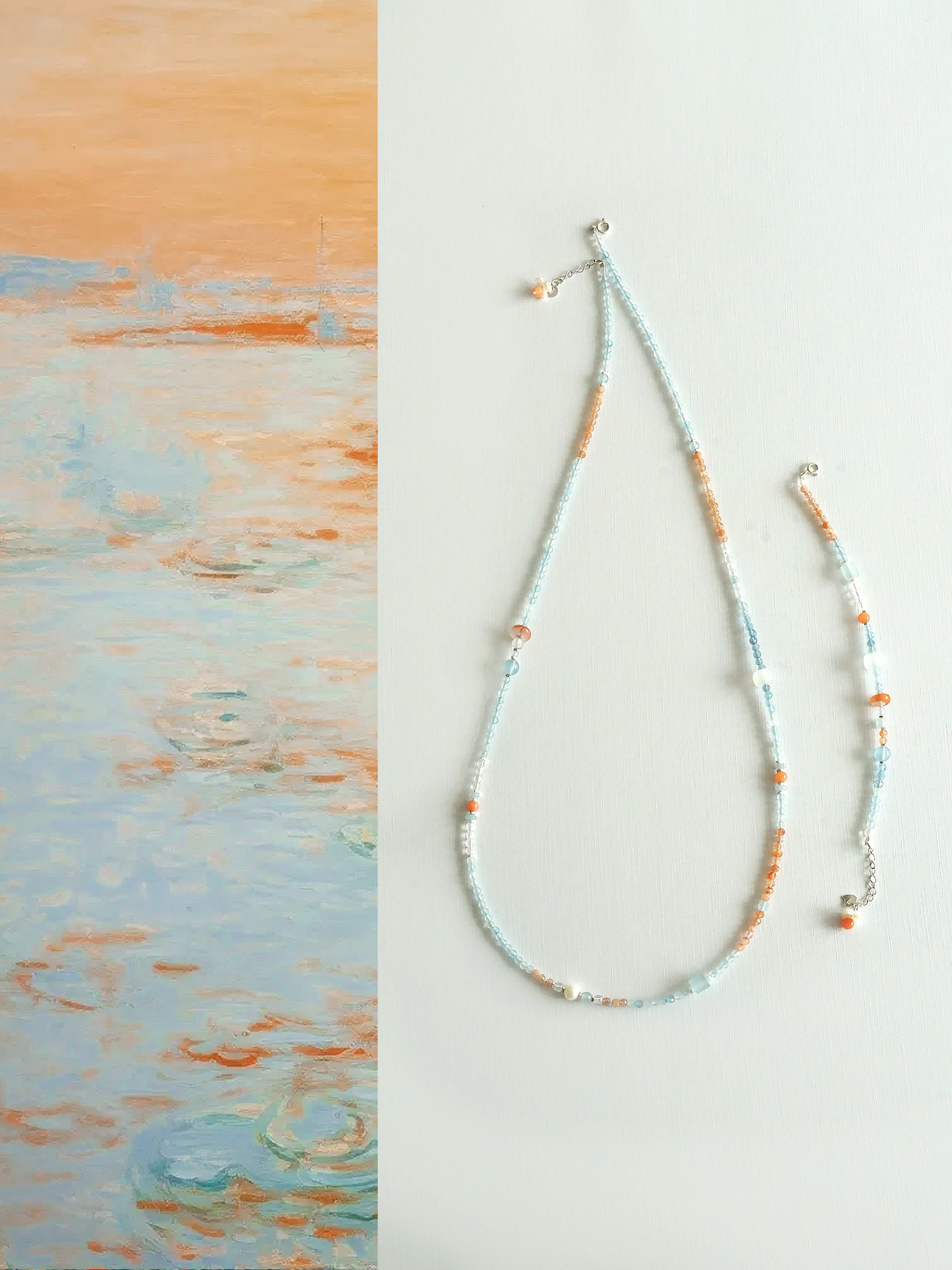 Original | Aquamarine, Sunstone, and South Red Agate Necklace