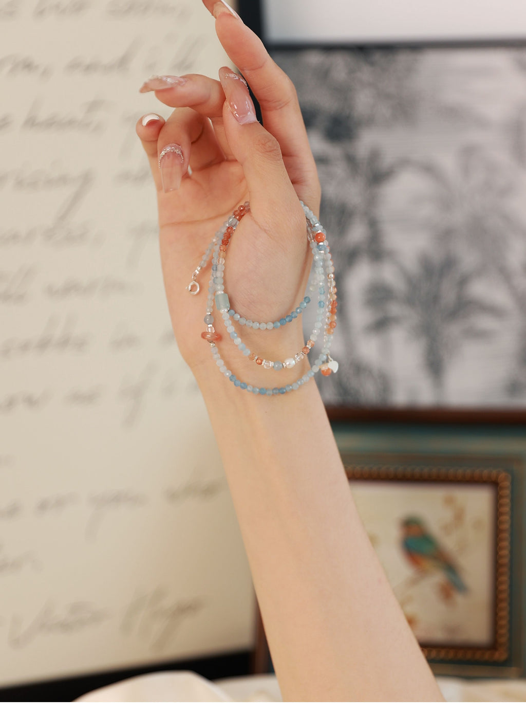 Original | Aquamarine, Sunstone, and South Red Agate Necklace