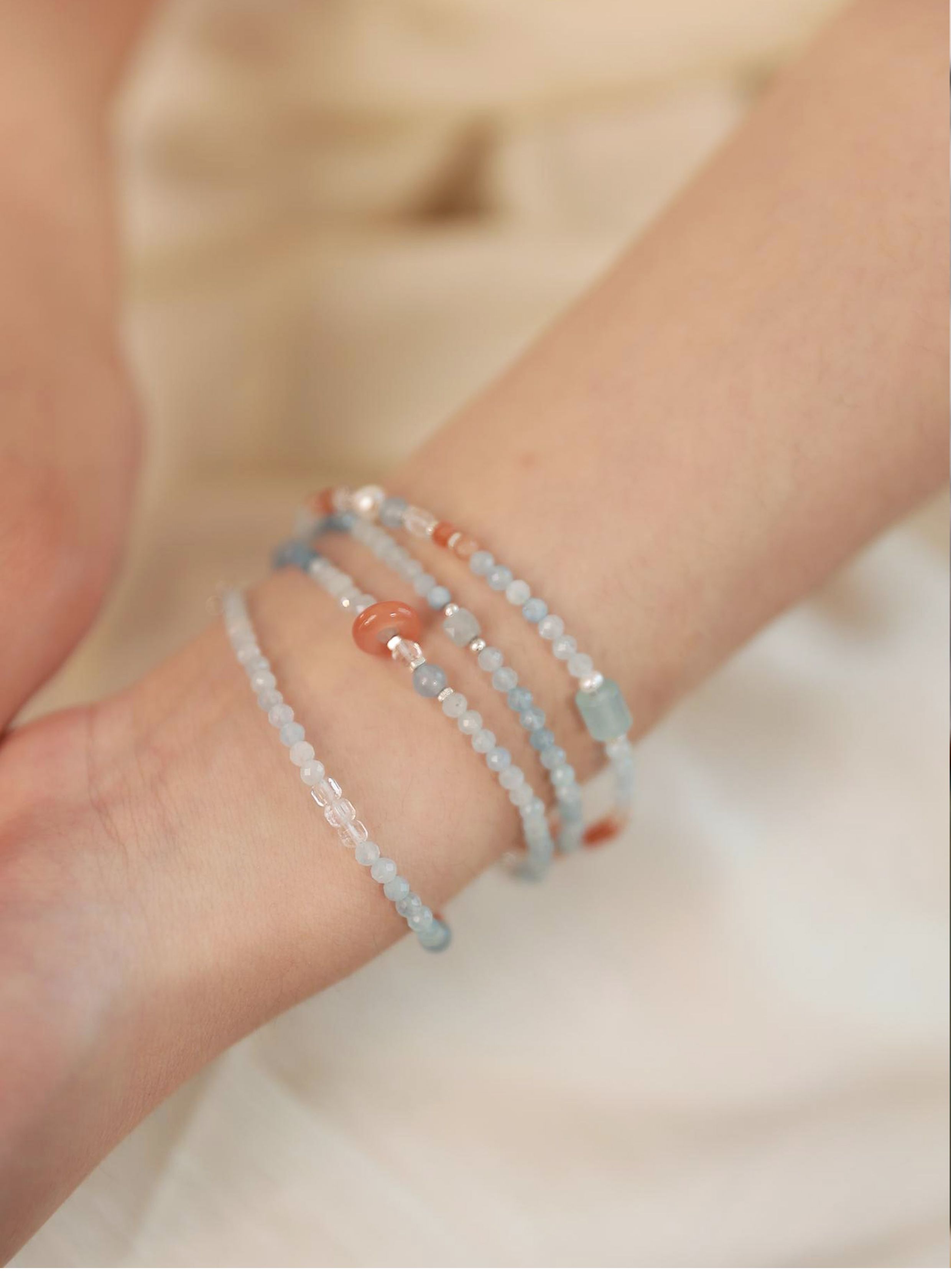 Original | Aquamarine, Sunstone, and South Red Agate Necklace