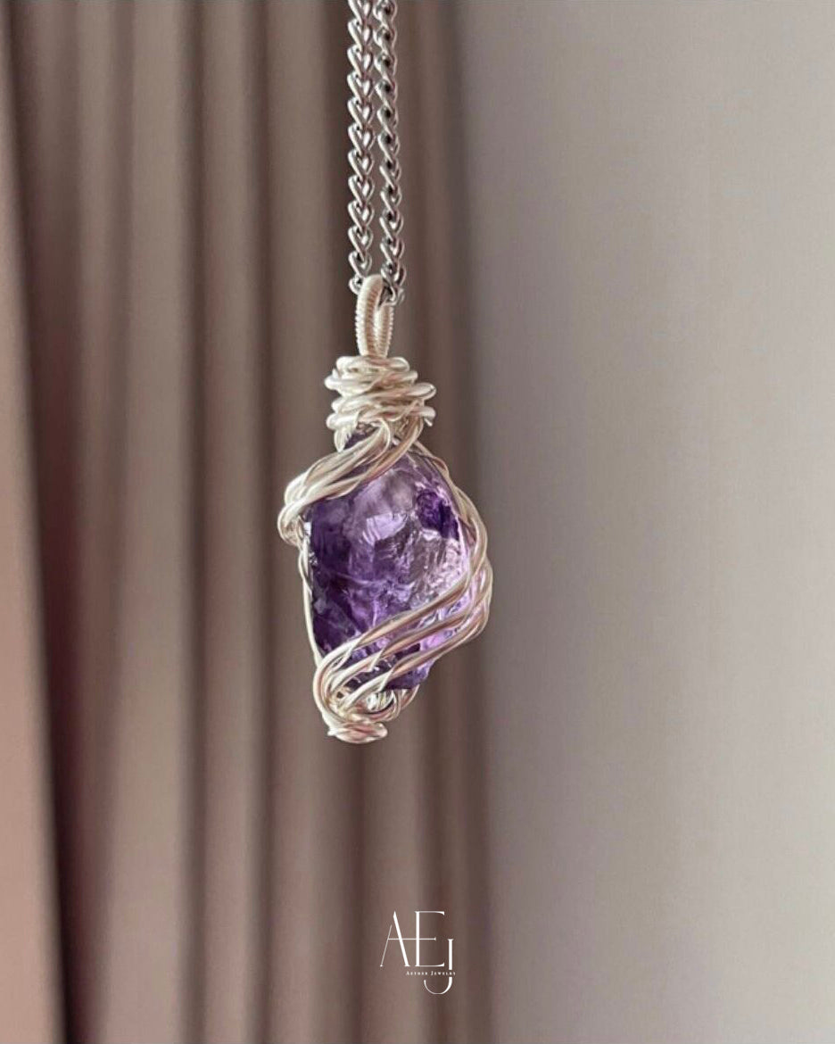Handmade Natural Crystal Raw Stone Pendant Necklace – Amethyst,& More