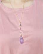 Natural Amethyst & Clear Quartz Pendulum Necklace for Intuition & Wisdom | Aetherj