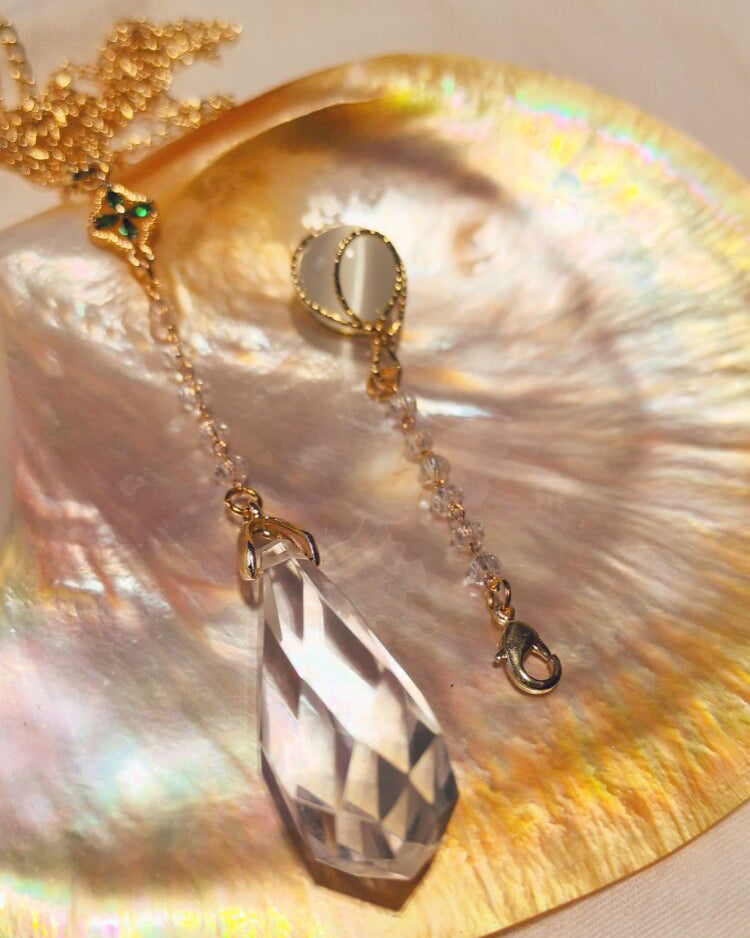 Natural Amethyst & Clear Quartz Pendulum Necklace for Intuition & Wisdom | Aetherj