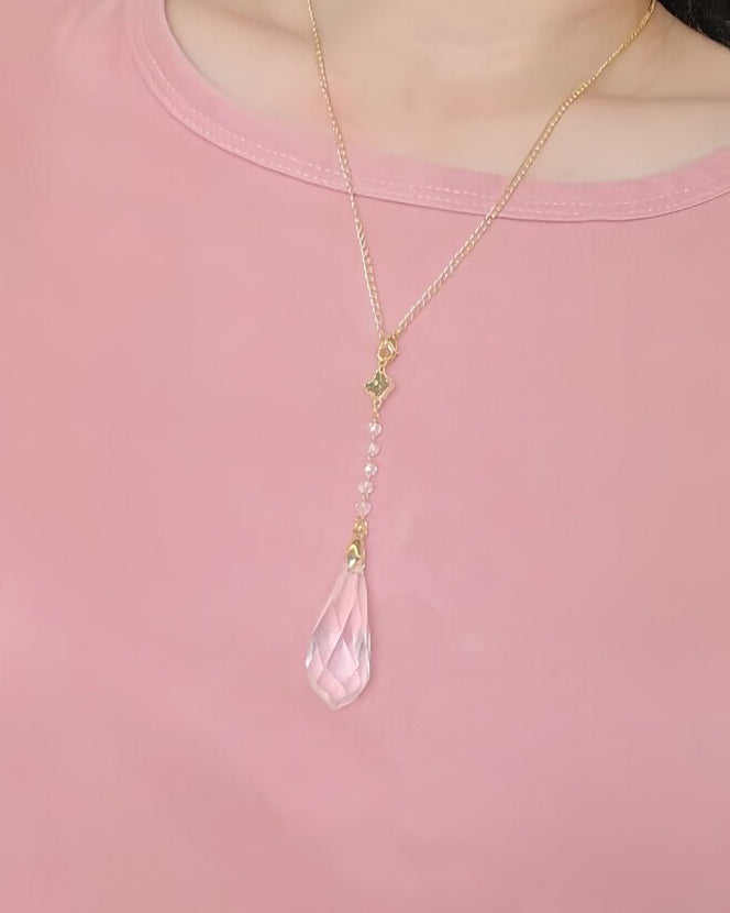 Natural Amethyst & Clear Quartz Pendulum Necklace for Intuition & Wisdom | Aetherj