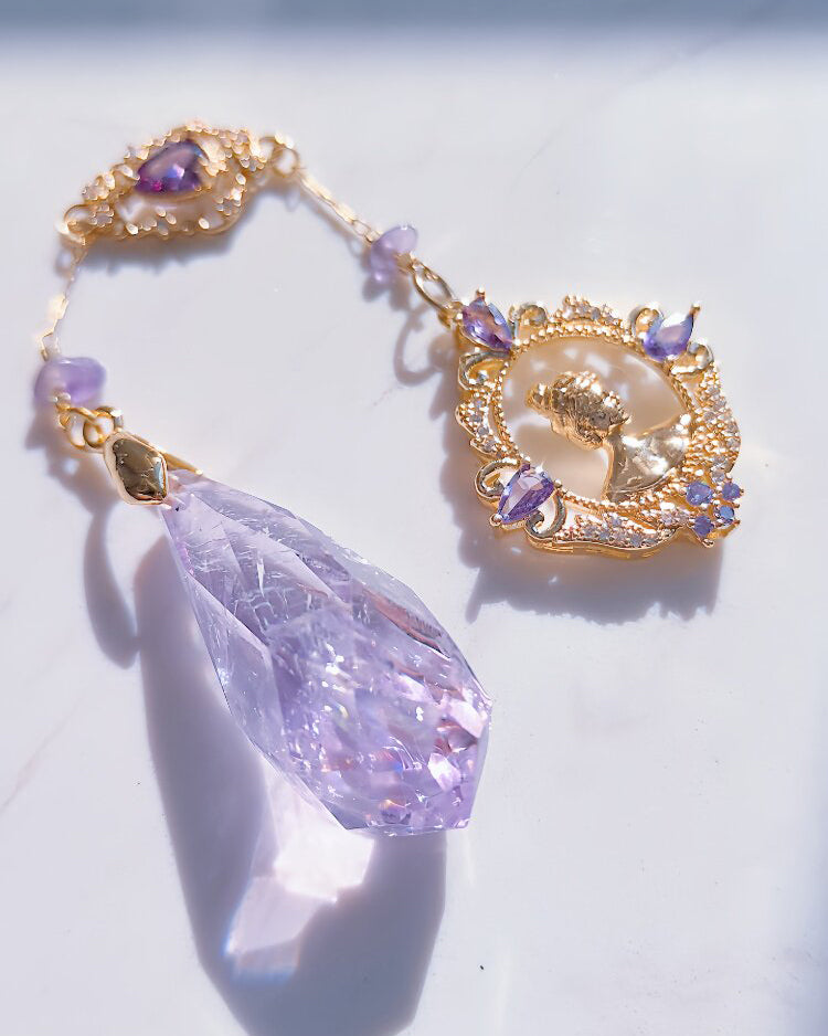 Natural Amethyst & Clear Quartz Pendulum Necklace for Intuition & Wisdom | Aetherj