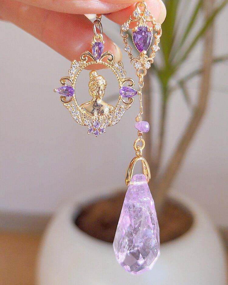 Natural Amethyst & Clear Quartz Pendulum Necklace for Intuition & Wisdom | Aetherj