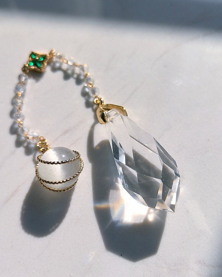 Natural Amethyst & Clear Quartz Pendulum Necklace for Intuition & Wisdom | Aetherj