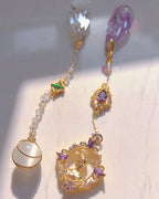 Natural Amethyst & Clear Quartz Pendulum Necklace for Intuition & Wisdom | Aetherj