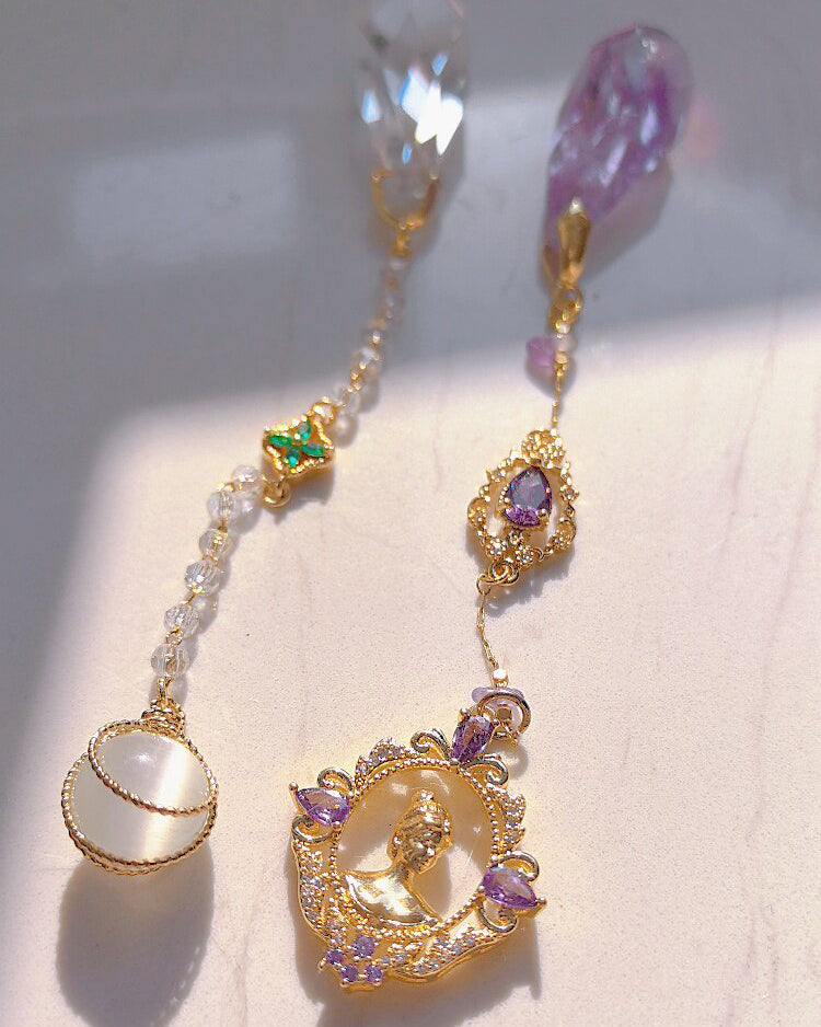 Natural Amethyst & Clear Quartz Pendulum Necklace for Intuition & Wisdom | Aetherj