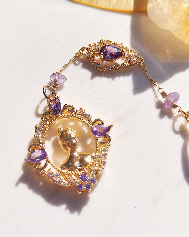 Natural Amethyst & Clear Quartz Pendulum Necklace for Intuition & Wisdom | Aetherj
