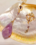Natural Amethyst & Clear Quartz Pendulum Necklace for Intuition & Wisdom | Aetherj