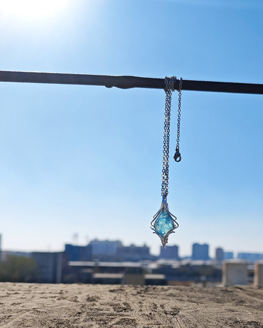 Natural Aquamarine Raw Stone Wire-Wrapped Pendant for Calm & Everyday Elegance