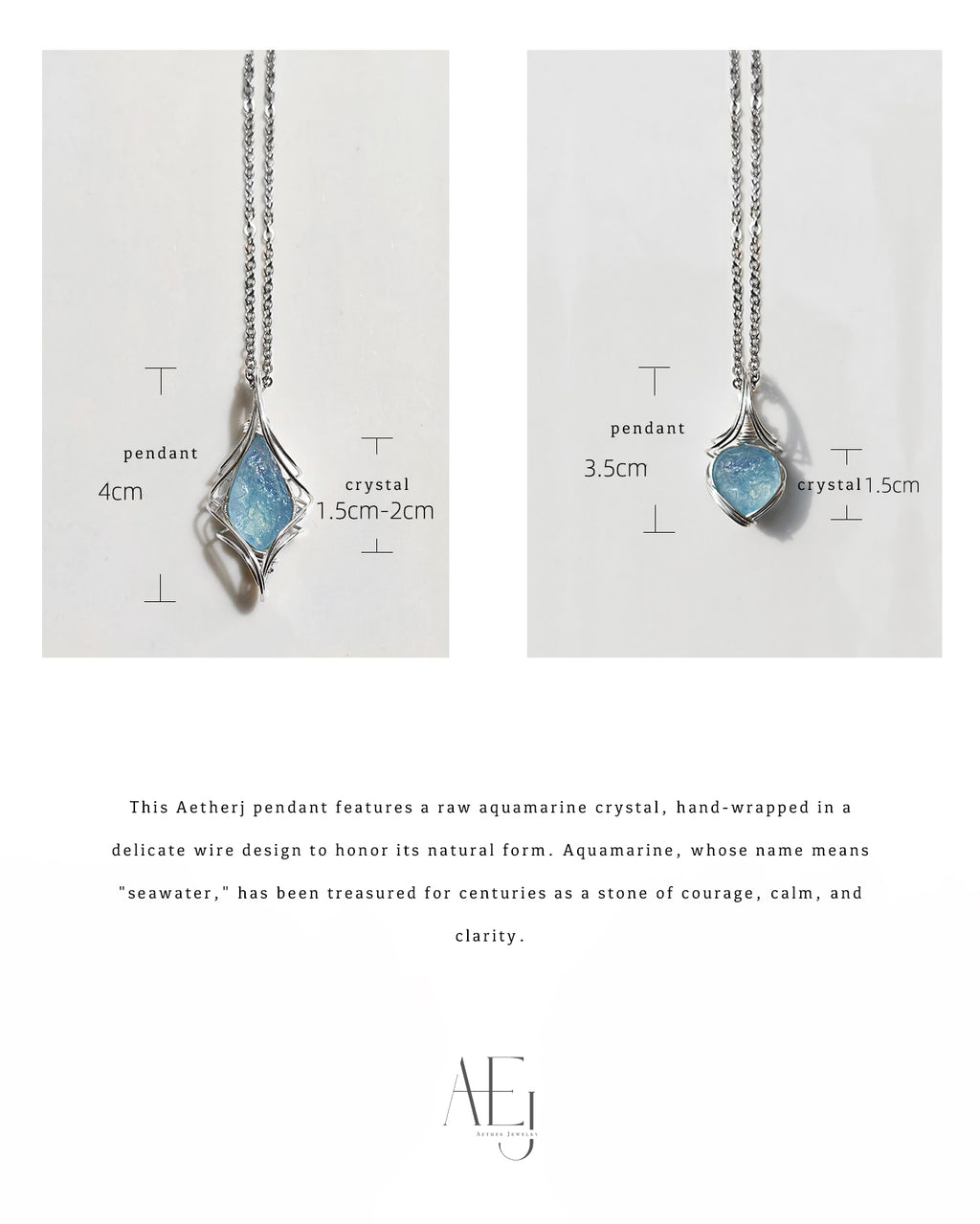 Natural Aquamarine Raw Stone Wire-Wrapped Pendant for Calm & Everyday Elegance