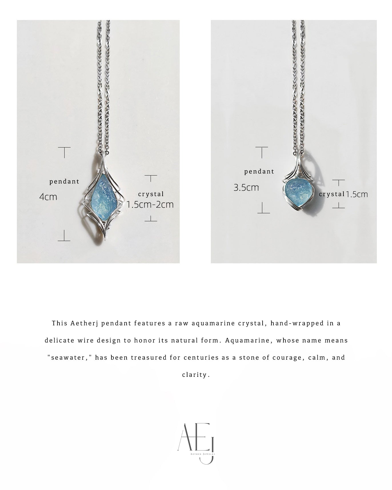 Natural Aquamarine Raw Stone Wire-Wrapped Pendant for Calm & Everyday Elegance