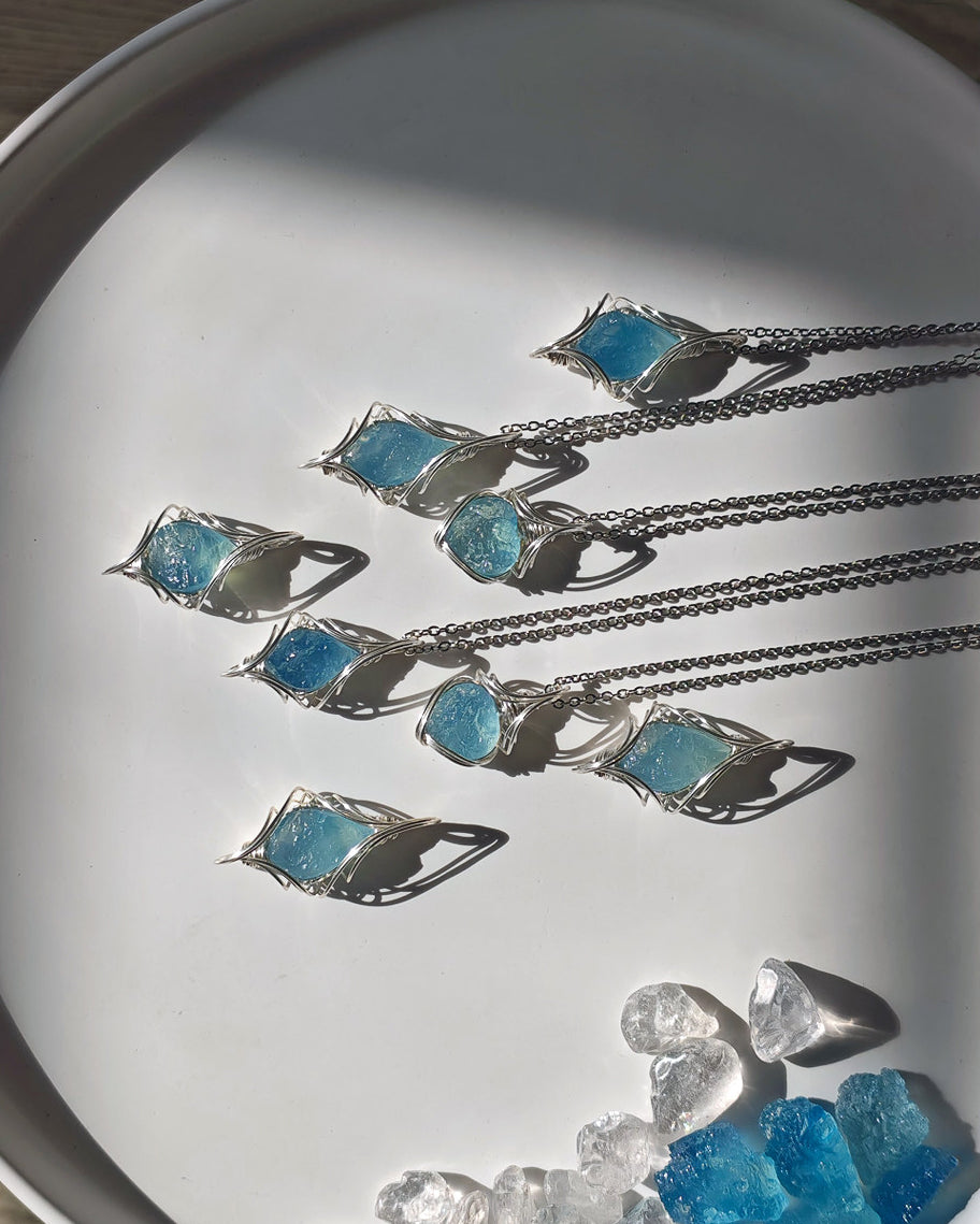 Natural Aquamarine Raw Stone Wire-Wrapped Pendant for Calm & Everyday Elegance
