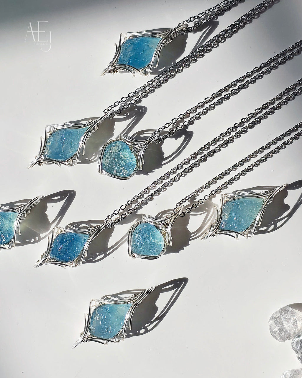 Natural Aquamarine Raw Stone Wire-Wrapped Pendant for Calm & Everyday Elegance
