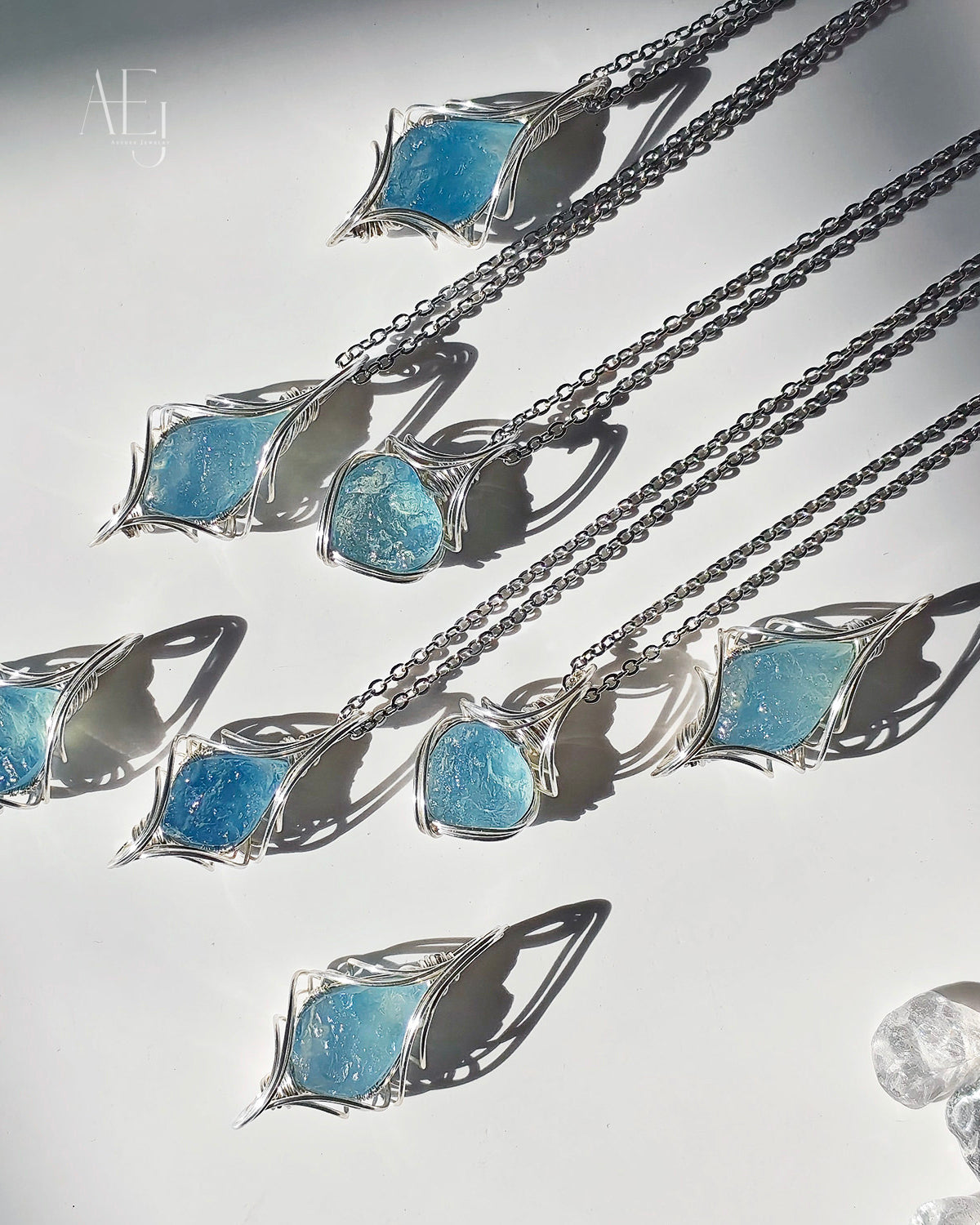 Natural Aquamarine Raw Stone Wire-Wrapped Pendant for Calm & Everyday Elegance