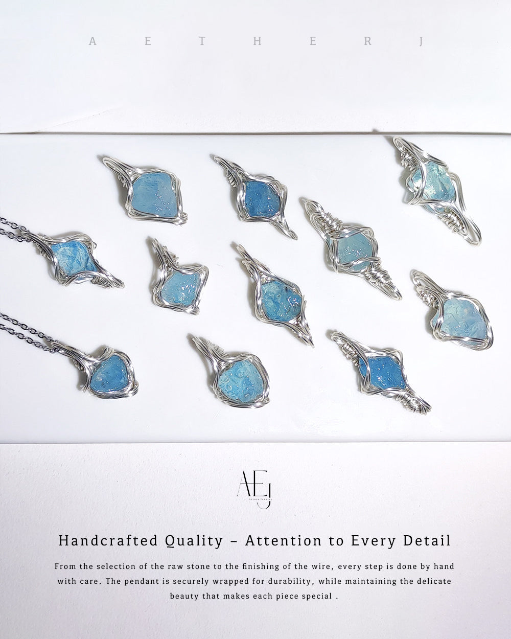 Natural Aquamarine Raw Stone Wire-Wrapped Pendant for Calm & Everyday Elegance