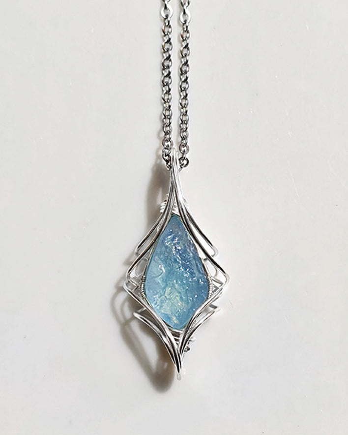 Natural Aquamarine Raw Stone Wire-Wrapped Pendant for Calm & Everyday Elegance