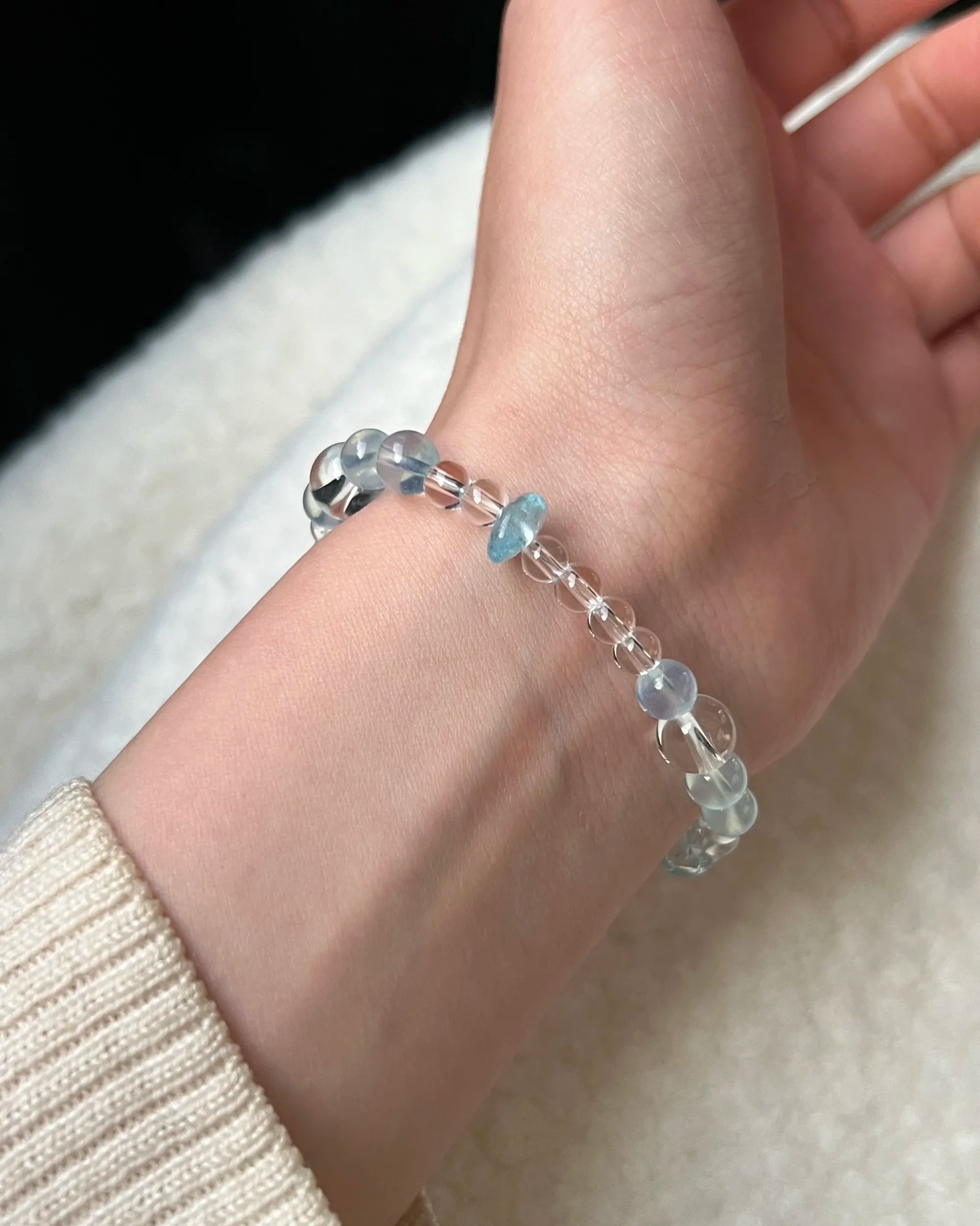 Natural Aquamarine & Clear Quartz Bracelet for Calm, Clarity & Everyday Elegance