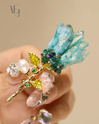 Natural Blue Crystal Flower Brooch with Baroque Pearl for Elegance & Unique Style