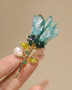 Natural Blue Crystal Flower Brooch with Baroque Pearl for Elegance & Unique Style
