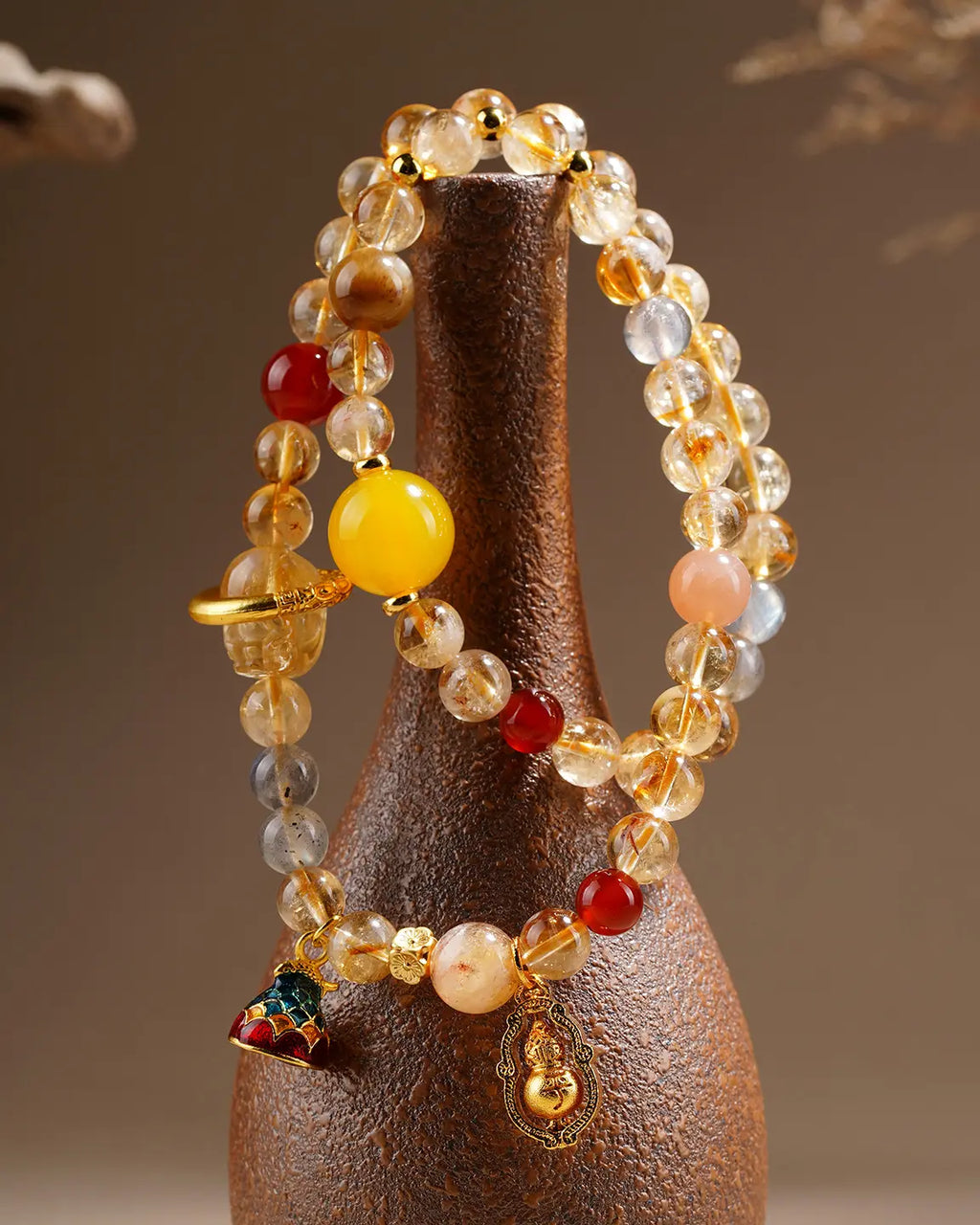 Natural Citrine Pyramid Pi Xiu Double Strand Bracelet | Wealth Luck Multi-Gemstone Energy Bracelet for Women