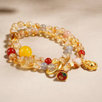 Natural Citrine Pyramid Pi Xiu Double Strand Bracelet | Wealth Luck Multi-Gemstone Energy Bracelet for Women