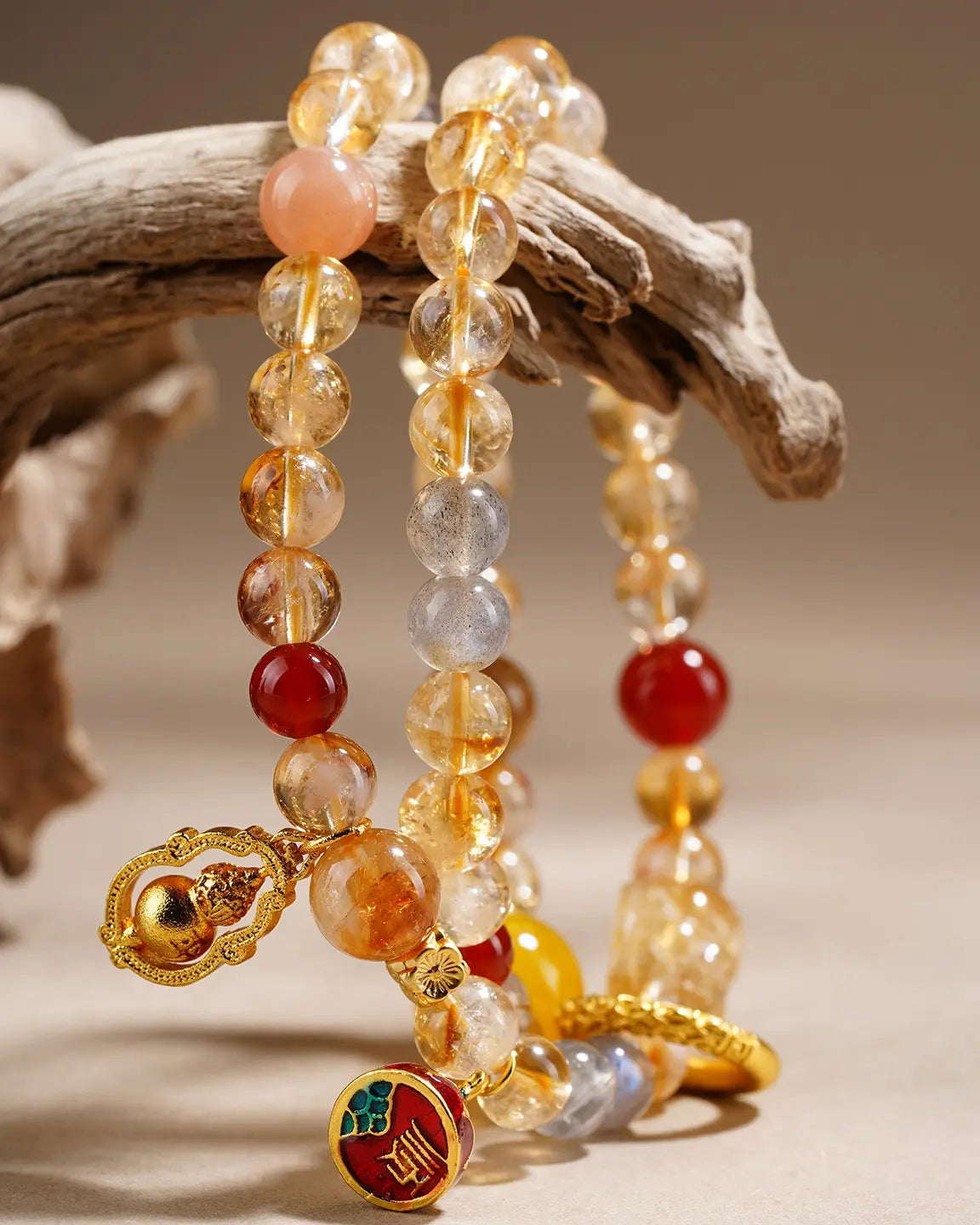 Natural Citrine Pyramid Pi Xiu Double Strand Bracelet | Wealth Luck Multi-Gemstone Energy Bracelet for Women
