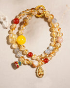 Natural Citrine Pyramid Pi Xiu Double Strand Bracelet | Wealth Luck Multi-Gemstone Energy Bracelet for Women