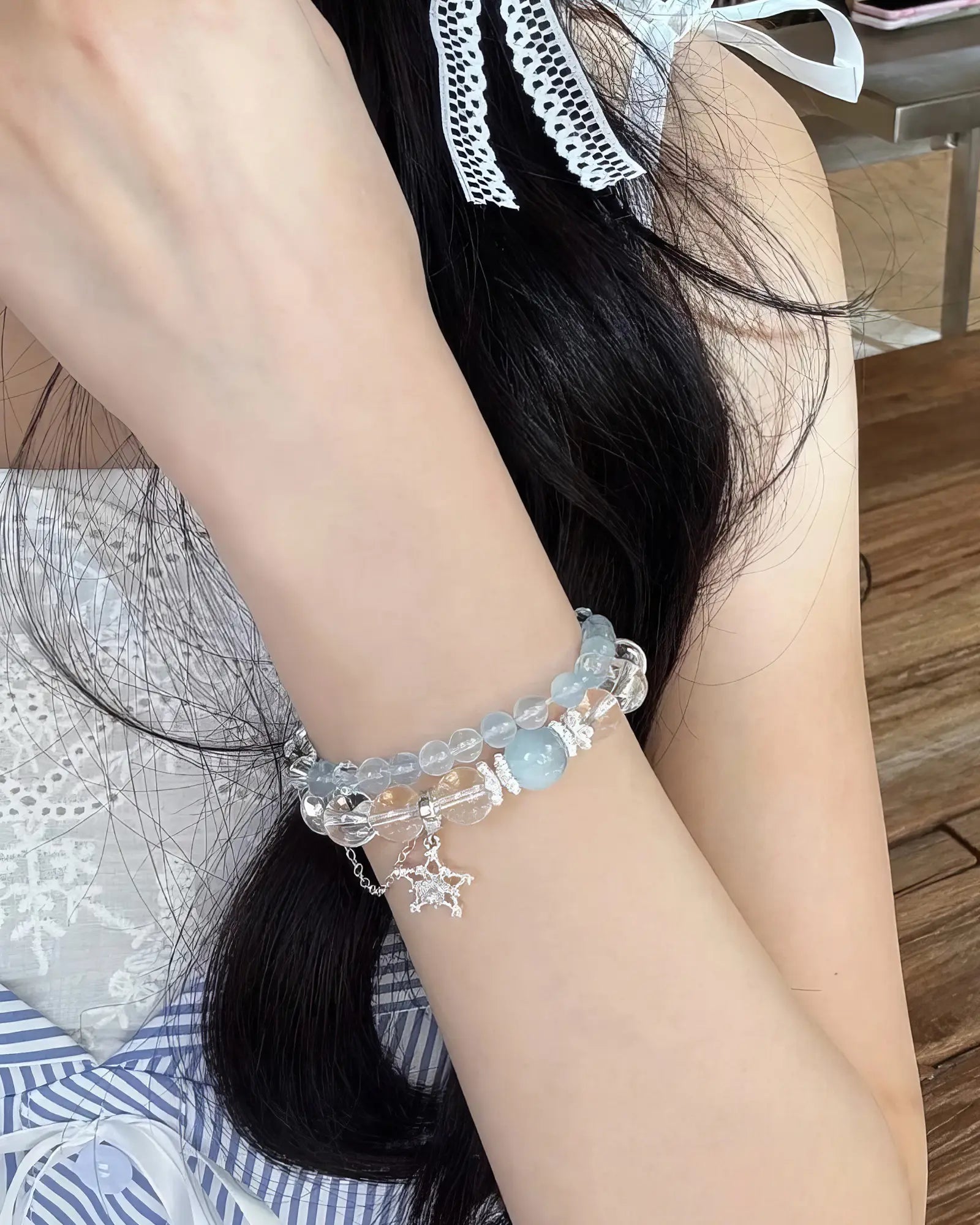 Natural Clear Quartz & Aquamarine Premium Fashion Bracelet