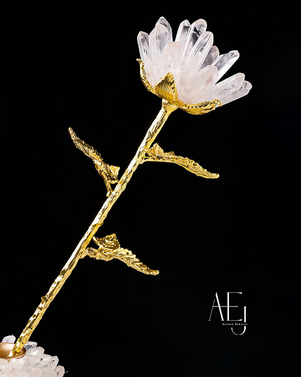 Natural Crystal Rose Flower Arrangement – Clear Quartz, Amethyst or Rose Quartz