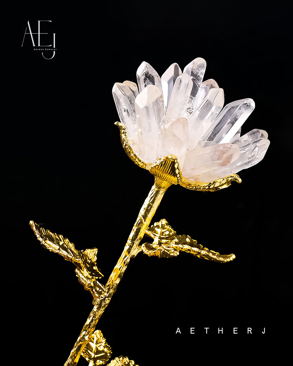 Natural Crystal Rose Flower Arrangement – Clear Quartz, Amethyst or Rose Quartz