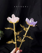 Natural Crystal Rose Flower Arrangement – Clear Quartz, Amethyst or Rose Quartz