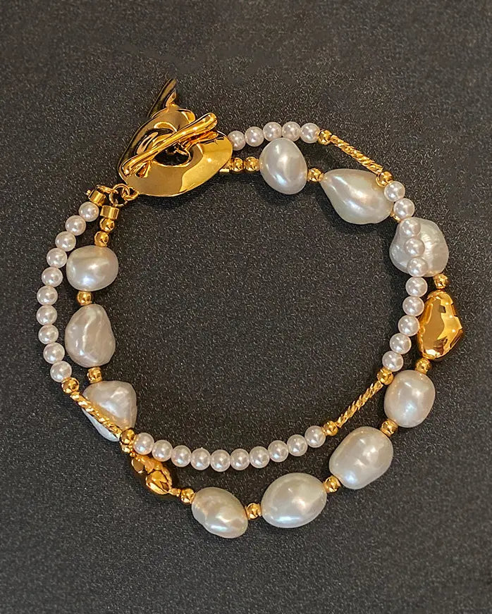 Natural Freshwater Baroque Genuine Pearl Bracelet Stackable for Women