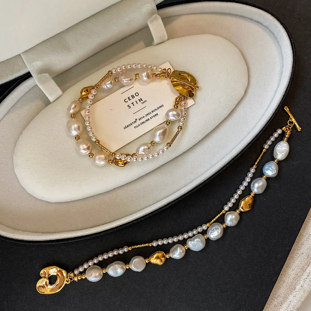 Natural Freshwater Baroque Genuine Pearl Bracelet Stackable for Women