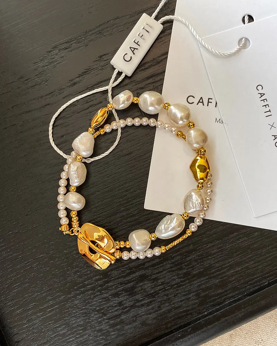 Natural Freshwater Baroque Genuine Pearl Bracelet Stackable for Women